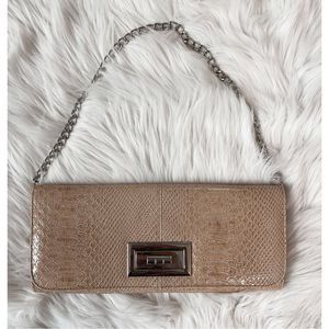 Lulu Townsend Faux Snake Skin Chain Shoulder Bag Tan With Silver Hardware